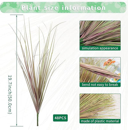 48Pcs Artificial Grass Plants, Faux Shrubs Wheat Grass, Artificial Tall Grass Fake Plants for Outdoor Decor,Artificial Greenery Stems Weed for Room Indoor Home Decor（Light Purple）