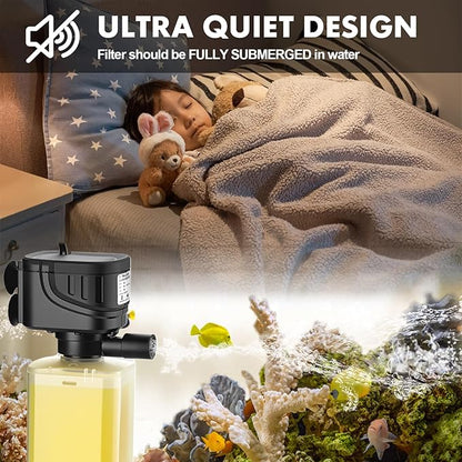 320 GPH Aquarium Filter lnternal Submersible Pump for 40 to 100 Gal Tanks ，Wave maker 4 in 1 ，Biochemical Filtration Powerful Pump/Pond Clear