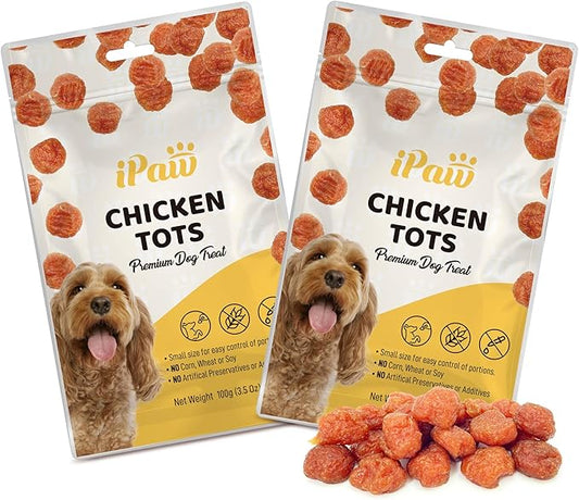 Dog Treats for Puppy Training, All Natural Human Grade Dog Treat, Hypoallergenic, Easy to Digest (Chicken Tots), 2 Packs