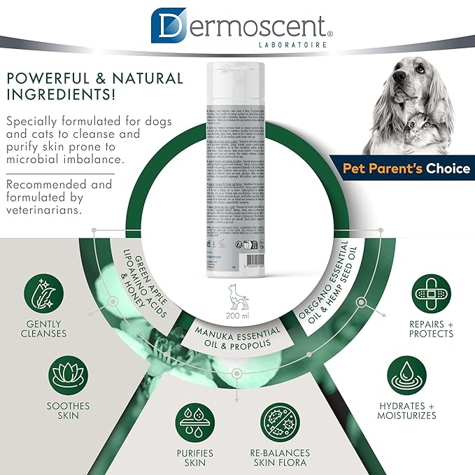 Dermoscent PYOclean Shampoo for Dogs & Cats - Anti-Itch Sensitive Formula to Control Skin Infections & Allergy Symptoms - 200 ml