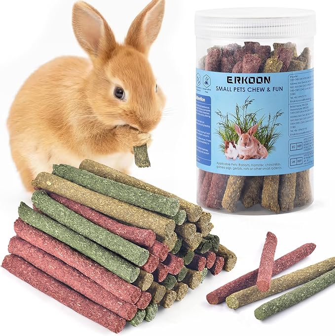 ERKOON 38Pcs Timothy Hay Sticks, Guinea Pig Toys, Rabbit Chew Toys for Teeth Natural Molar Sticks Rabbits Treats for Bunnies, Chinchilla, Guinea Pigs, Gerbil, Hamster