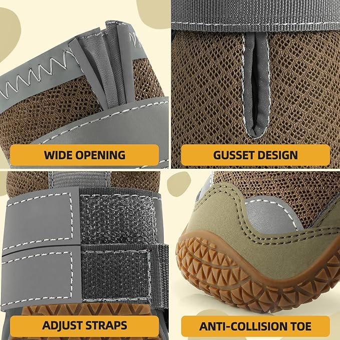 Dog Shoes for Large Dogs, Medium Dog Boots & Paw Protectors for Hardwood Floors, Outdoor Dog Booties for Hot Pavement Winter Snow Hiking, Breathable Dog Shoes with Reflective Strips Size 7