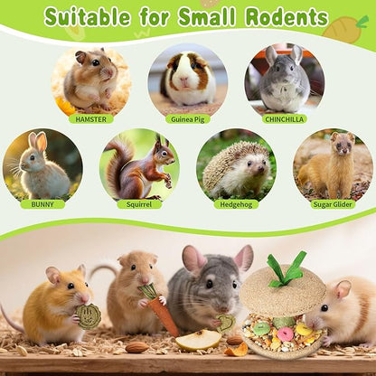 10 PCS Hamster Chew Toys, Guinea Pig Chew Toys for Teeth Natural Timothy Chinchilla Treats Apple Core, Grass Cake, Carrot and Strawberry for Gerbil, Rat, Rabbit and Small Animal Dental Care