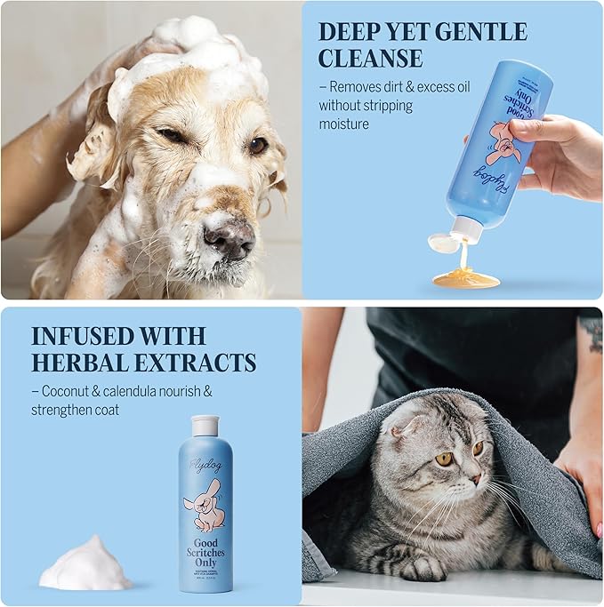 FLYDOG Dog Cat Shampoo Itchy Skin Relief: Natural Herbal Hypoallergenic Pet Shampoo, Deshedding Dandruff Control Deodorizing Moisturizing for Dry Flaky Smelly Skin, Perfect for Puppies Kittens