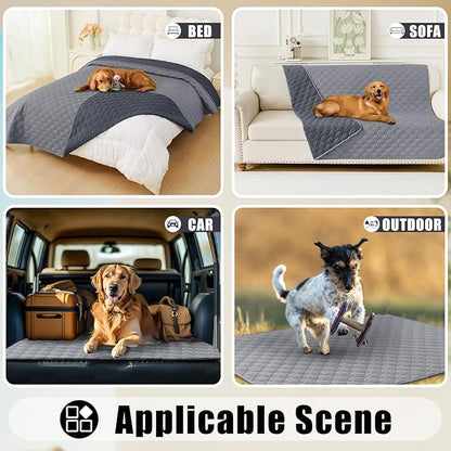 Smiry Waterproof Dog Blanket, Soft Dog Bed Cover Pet Blanket, Reversible Couch Cover for Dogs Washable, Pet Couch Covers for Sofa Furniture Protector for Puppy Cat (68x82 Inch, Grey/Dark Grey)