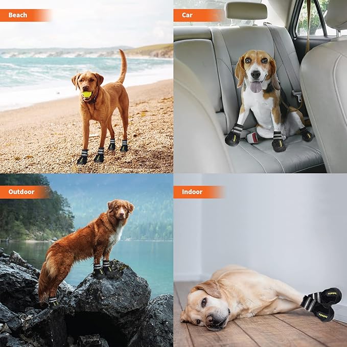 DcOaGt Dog Shoes for Large Dogs, Anti-Slip Dog Boots & Paw Protectors for Hot Pavement Summer Snow Hiking Walking, Waterproof Breathable and Reflective Dog Booties for Large Size Dogs 4PCS