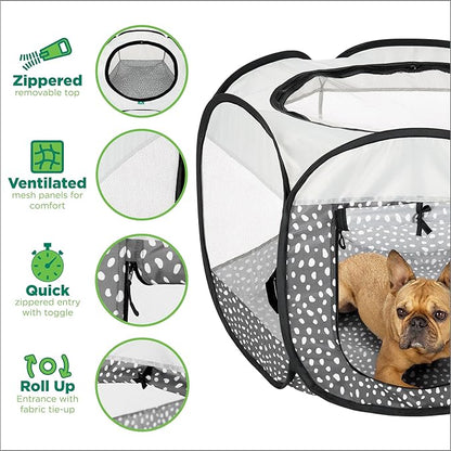 Furhaven Portable Dog Playpen Cat Tent, Pet Playground/Kennel Foldable Indoor Outdoor Zippered Puppy Crate - Gray Pebbles, Extra Large