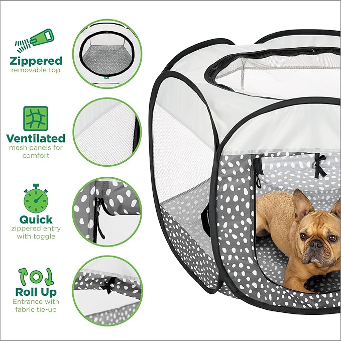 Furhaven Portable Dog Playpen Cat Tent, Pet Playground/Kennel Foldable Indoor Outdoor Zippered Puppy Crate - Gray Pebbles, Large