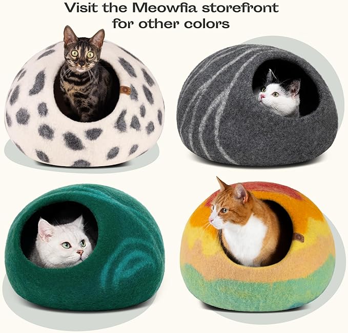 MEOWFIA Cat Cave  Premium Felt Cat Bed for Indoor Cats, Handmade 100% Merino Wool (Medium, Dark Grey)