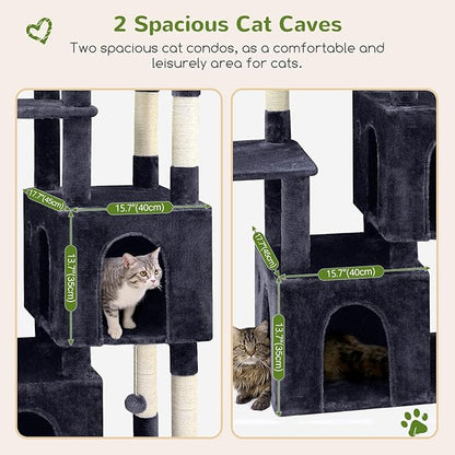Globlazer Cat Tower for Indoor Cats, Heavy Duty Cat Trees for Large Cats Adult Big Cats Maine Coon Cat Tree Tower with Scratching Post, Extra Large Top Perch, Cat Condos, F61, Dark Grey, 61inch