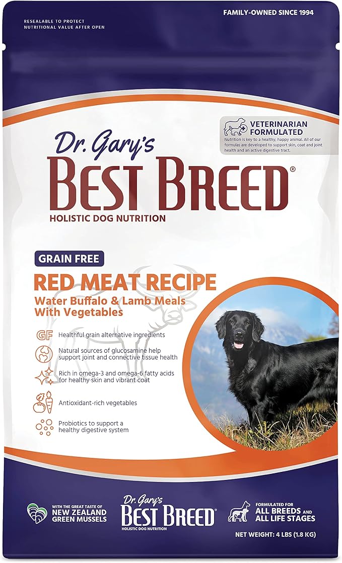 Best Breed Dr. Gary's Grain Free Red Meat Recipe Slow-Cooked in USA [Natural Dry Dog Food for All Breeds and Sizes] - 13lbs., Dark Brown