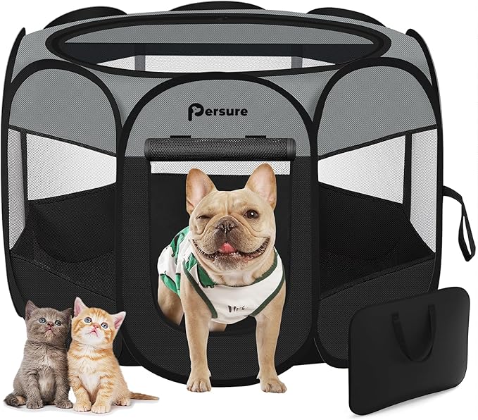 Dog Cat Playpen Indoor Outdoor for Puppy Pet Travel and Recovery After Surgery, Dogs Enclosure Tent Crates Cage Indoor/Outdoor, Portable Pop Up Dog Kennel with Carrying Case (Dark Grey, Small)