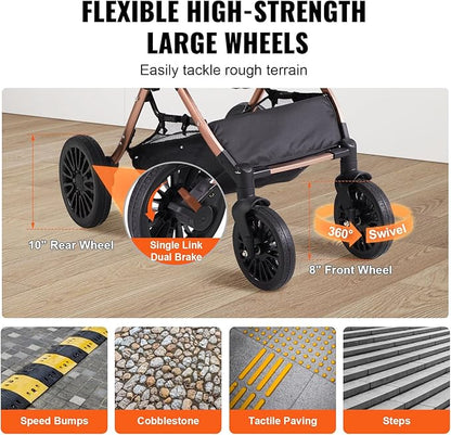 VEVOR 3 in 1 Large Pet Stroller for Dogs Cats Up to 66lbs, 4 Wheels Dog Stroller for Medium Large Dogs, Cat Stroller for 2 Cats Dogs with Detachable Carrier and Storage Basket