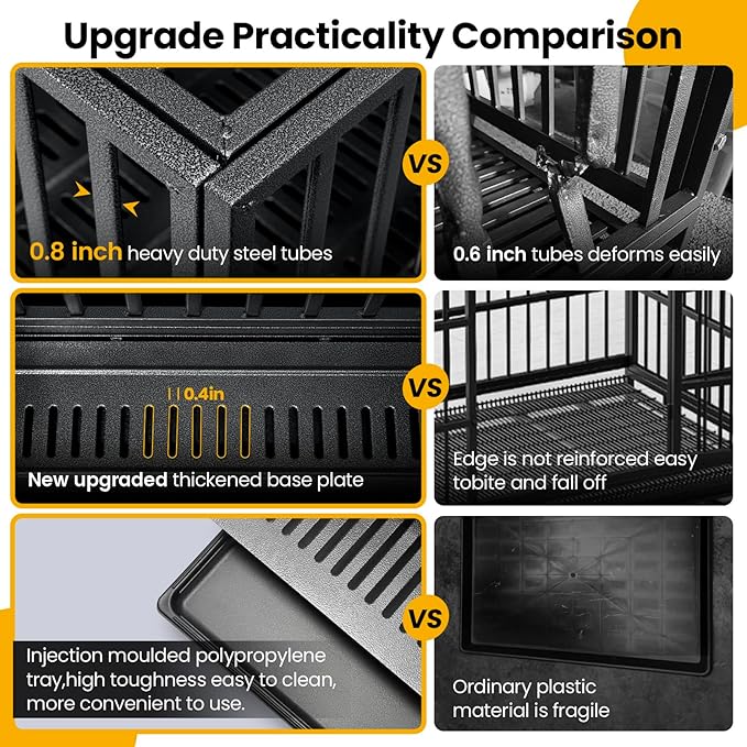 38 inch Heavy Duty Indestructible Dog Crate,2025 New Upgraded Reinforced Baseplate for Large Dogs,XL Dog Kennel Indoor for High Anxiety Dogs/Max Load Capacity 200lbs/Double Door with Wheels