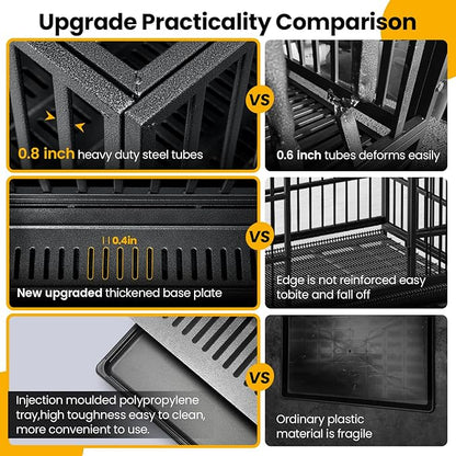 38 inch Heavy Duty Indestructible Dog Crate,2025 New Upgraded Reinforced Baseplate for Large Dogs,XL Dog Kennel Indoor for High Anxiety Dogs/Max Load Capacity 200lbs/Double Door with Wheels