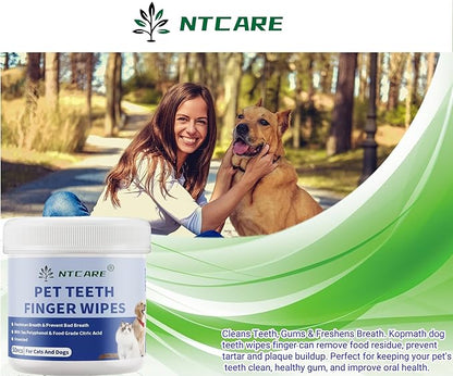 Dog Dental Care Finger Wipes - Teeth Cleaning Finger Wipes for Dog & Cats - Tooth Brushing Kit Dental Wipes for Dog - Reduces Plaque & Freshens Breath (Unscented) 50 Counts