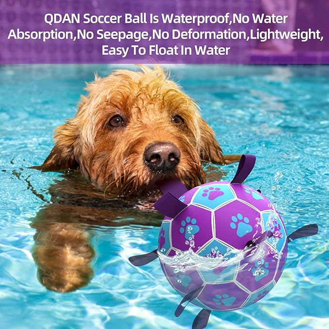 QDAN Dog Ropes Toys Soccer Ball with Straps, Interactive Dog Toys for Tug of War, Puppy Birthday Gifts, Dog Tug Toy, Dog Water Toy, Durable Dog Balls for Medium Dogs-Blue（6 Inch）