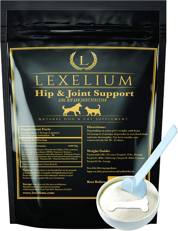 Joint Supplement for Dogs & Cats - Chondroitin Sulfate, Turmeric, MSM, Glucosamine & Calcium for Healthy Bones & Optimal Skeletal Function - Optimal Joint Care to Help w/Arthritis- 200g