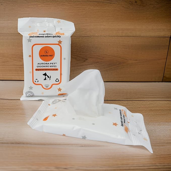 Aurora Pet Wipes – 100% Natural, Plant-Based Hypoallergenic Grooming Wipes for Dogs & Cats (60-Count Travel Pack)