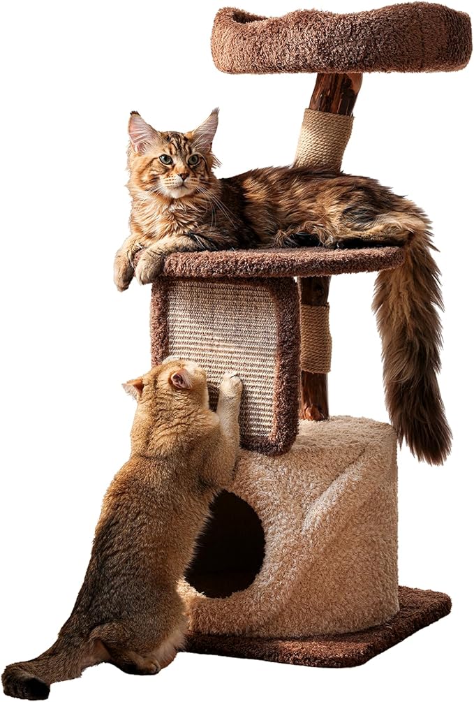40 Inch Tall Modern Solid Wood Cat Tree Tower for Indoor Cats Large Adult, Sturdy Heavy-Duty Cat Condo with Scratching Post, Perch, Scratcher, Platform, Cozy Hideaway