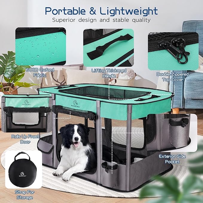 44x34x24 Inches Dog Playpen,Pet Playpen,Foldable Puppy Cat Playpen,Portable Exercise Kennel Tent Crate,Water-Resistant Breathable Shade Cover,Indoor Outdoor Travel Camping Use for Small Animals(L)