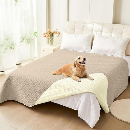 hyha Waterproof Dog Blanket, Soft Pet Bed Blankets, Waterproof Sofa Couch Cover for Dogs Washable, Reversible Pet Couch Covers for Sofa Furniture (52x82 Inch, Taupe/Beige)