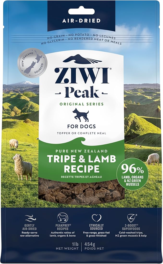 ZIWI Peak Air-Dried Dog Food  Tripe & Lamb - All Natural, High Protein, Grain Free, Limited Ingredient w/ Superfoods (16oz)