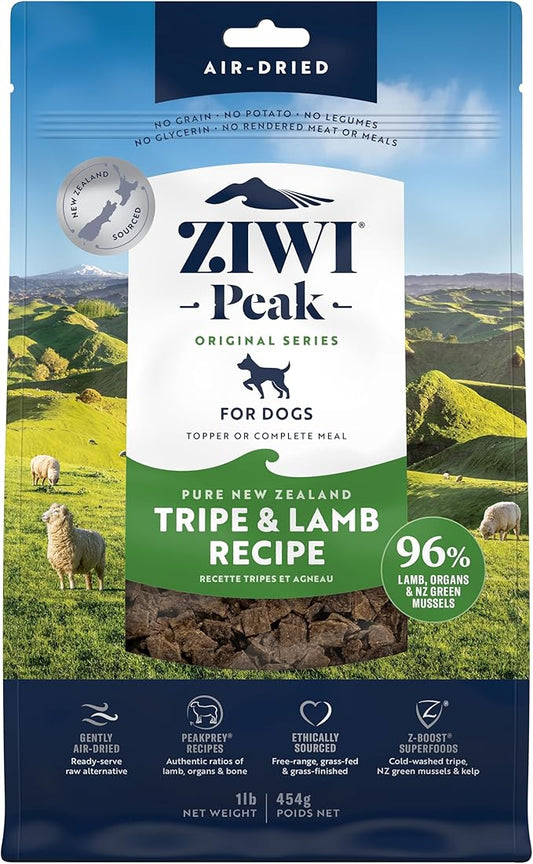 ZIWI Peak Air-Dried Dog Food  Tripe & Lamb - All Natural, High Protein, Grain Free, Limited Ingredient w/ Superfoods (16oz)