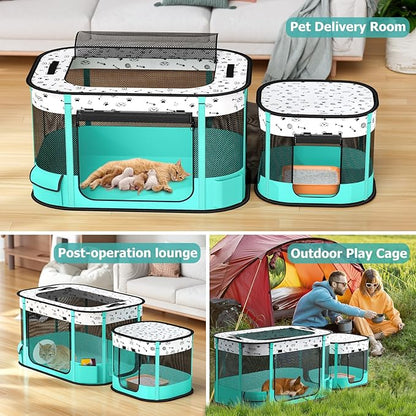 Portable Cat Playpen, Foldable Pet Dog Playpen with Pet Pee Pad, for Kitten Puppy Play Pen Indoor/Outdoor, Cats Enclosure Cages Tent with Carrying Case, 600D Oxford 8-Rods, 32"x24"x22"