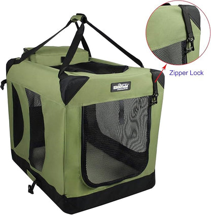 EliteField 3-Door Folding Soft Dog Crate with Carrying Bag and Fleece Bed (2 Year Warranty), Indoor & Outdoor Pet Home (42" L x 28" W x 32" H, Sage Green)