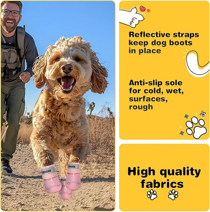 Hcpet Dog Shoes for Large Dogs, Breathable Dog Booties for Small Medium Dogs, Anti-Slip Dog Boots & Paw Protectors for Hot Pavement Winter Snow Hiking with Reflective Straps Pink Size 6