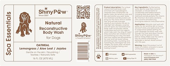 Oatmeal Shampoo for Dogs | ShinyPaw Dog Shampoo for Allergies and Itching | Controls Dog Shedding Naturally | Itchy Skin Relief for Dogs | Tearless Dog Shampoo & Conditioner Made in The USA | 16 oz