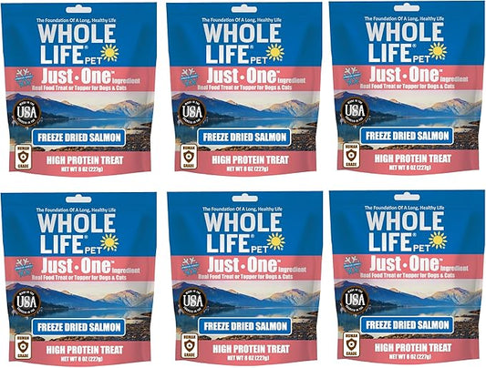 Whole Life Pet Just One Salmon Dog and Cat Value Packs - Human Grade, Freeze Dried, One Ingredient - Protein Rich, Grain Free, Made in The USA