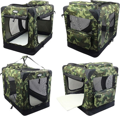 EliteField 3-Door Folding Soft Dog Crate with Carrying Bag and Fleece Bed (2 Year Warranty), Indoor & Outdoor Pet Home (30" L x 21" W x 24" H, Camo)
