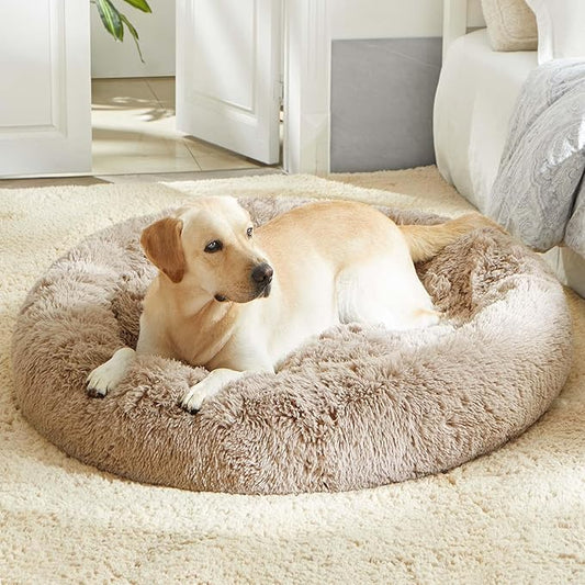 Calming Dog Bed & Cat Bed, Anti-Anxiety Donut Dog Cuddler Bed, Warming Cozy Soft Dog Round Bed, Fluffy Faux Fur Plush Dog Cat Cushion Bed for Small Medium Dogs and Cats (20"/24"/27"/30")