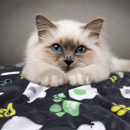 Rezutan Dog Blankets for Small Dogs,1 Pack 3 Premium Soft Dog Puppy Blankets, with Flannel Cute Elephant Dog Paw, Small Cat Kitten Blankets, Grey/Blue/Yellow, 24x20 inch.