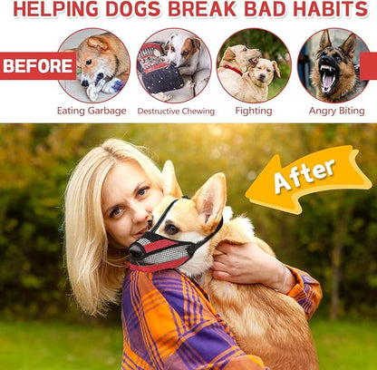 Dog Muzzle for Large Medium Small Dogs, Soft Mesh Muzzle for Dogs with Reflective Adjustable Strap, Prevent Biting Chewing and Licking, Dog Nose Open Design for Reduction Friction (Red, S)