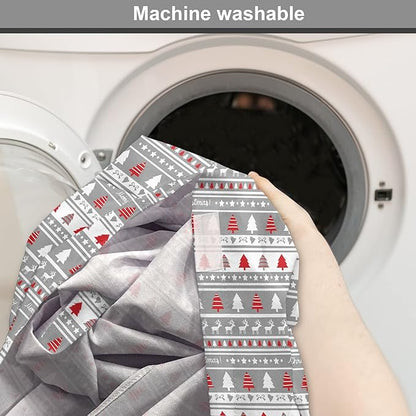 Ambesonne Christmas Dog Crate Cover, Xmas Border Deers Trees and Merry Christmas Lettering Bows Bells Image, Easy to Use Pet Kennel Cover for Cats & Medium Dogs, 30 Inch, Grey White and Red