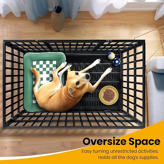 48 inch Heavy Duty Indestructible Dog Crate,2025 New Upgraded Reinforced Baseplate for Large Dogs,XL Dog Crate for High Anxiety Dogs/Max Load Capacity 220lbs/Double Door with Wheels