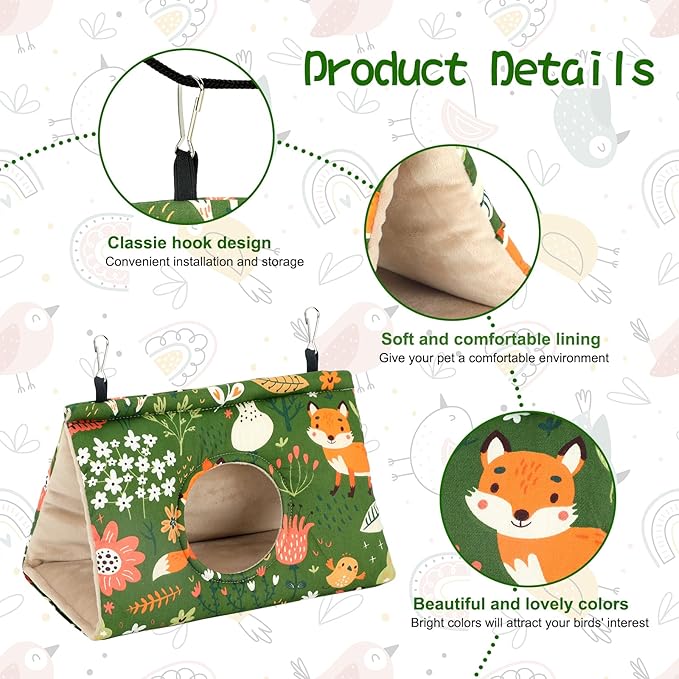 Rypet Winter Warm Bird Nest House - Hanging Hammock Velvet Shed Hut Cage Plush Fluffy Birds Hideaway Sleeping Bed Fuzzy for Parrot Parakeet Cockatiels Budgies Lovebird Smallï¼_reenï¼