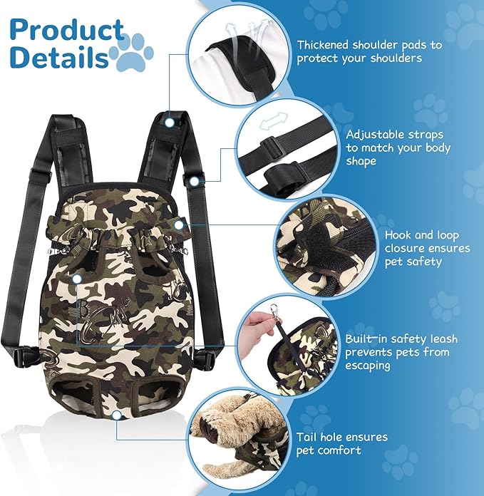 YUDODO Pet Dog Carrier Backpack Adjustable Dog Front Carrier, Legs Out Easy-Fit Dog Travel Backpack Carrier for Hiking Camping for Small Medium Dogs Cats and Rabbits