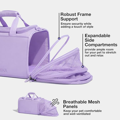 VETRESKA Expandable Cat Carrier,Dog Carrier for Small Medium Puppies,Soft-Sided Pet Carrier Airline Approved,Collapsible Travel Cats/Puppy Carrier with Locking Safety Zippers and Anti-Scratch Mesh