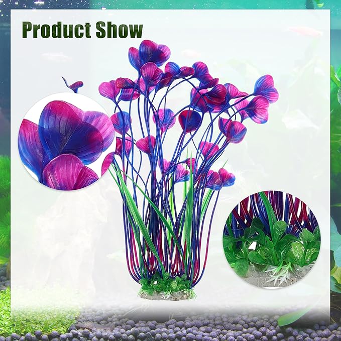 Large Aquarium Plastic Plants, Tall Aquarium Plants, Big Aquarium Plastic Plants for Fish Tanks Decor, 15.75" Height (Purple Green, 2pcs)