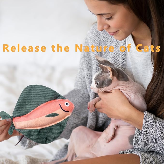 Soft Catnip Toys Fish, 3 Pack Crinkle Sound Cat Toys, Interesting Indoor Cat Kicker Toys, Durable and Highly Interactive Catnip Toys (Flatfish)