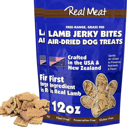 Real Meat Dog Treats - Two 12oz Bag of Bite-Sized Air-Dried Lamb Jerky for Dogs - Grain-Free Jerky Dog Treat Made up of 95% Human-Grade, Free-Range, Grass Fed Lamb - All-Natural High Protein Dog Treat