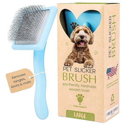 Dog Slicker Brush for Grooming Pet Hair - Best For Poodle & Golden Doodle - Long Haired Brush For Dogs - Goldendoodle Long Pins Tool For Dematting- Ideal Gift for Pet Groomers