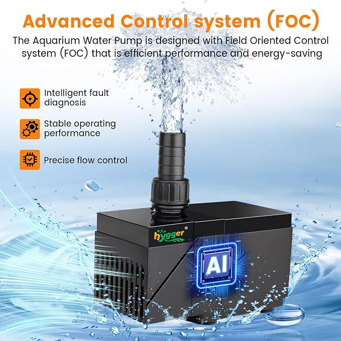 hygger 1850GPH Aquarium Water Pump with Intelligent Controllerï¼_C 24V Ultra Quiet Powerhead, Powerful Return Pump for Fish Tanks, Aquariums, Ponds, Fountains, Sump, Hydroponics(55W, 14.8ft)
