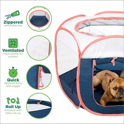 Furhaven Portable Dog Playpen Cat Tent, Pet Playground/Kennel Foldable Indoor Outdoor Zippered Puppy Crate - Navy, Extra Large