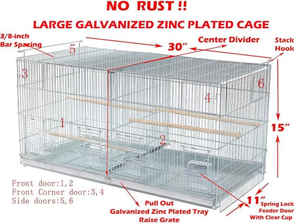 LOT of No Rust Stainless Galvanized Zinc Plated Stackable Breeder Bird Flight Cage with Removable Center Divider and Side Breeding Nest Doors