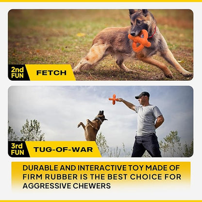 Fida Dog Chew Toys for Aggressive Chewers, 3-in-1 Indestructible Interactive Dog Toys, Unique Detachable Natural Rubber Dog Balls Tug &Fetch Toys for Large Dogs & Medium Dogs(Orange, L)